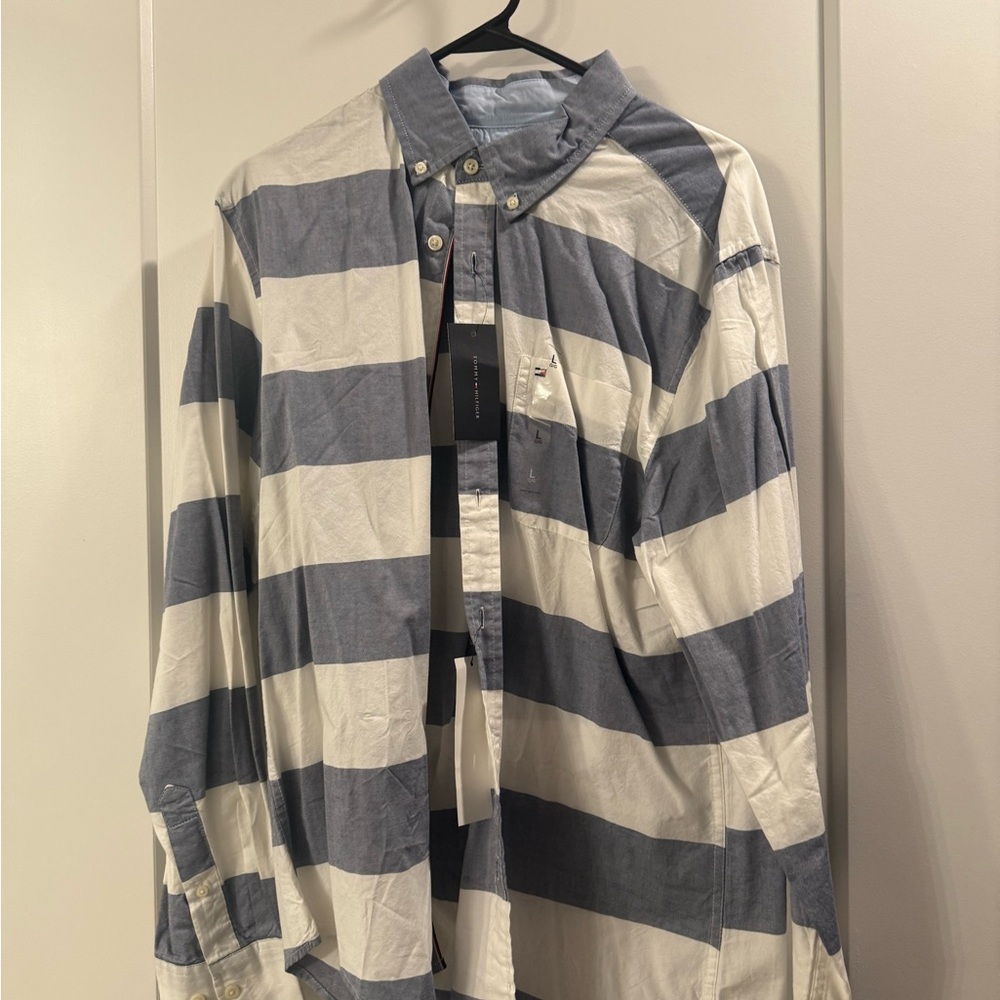 Tommy Hilfiger Blue and White Dress Shirt